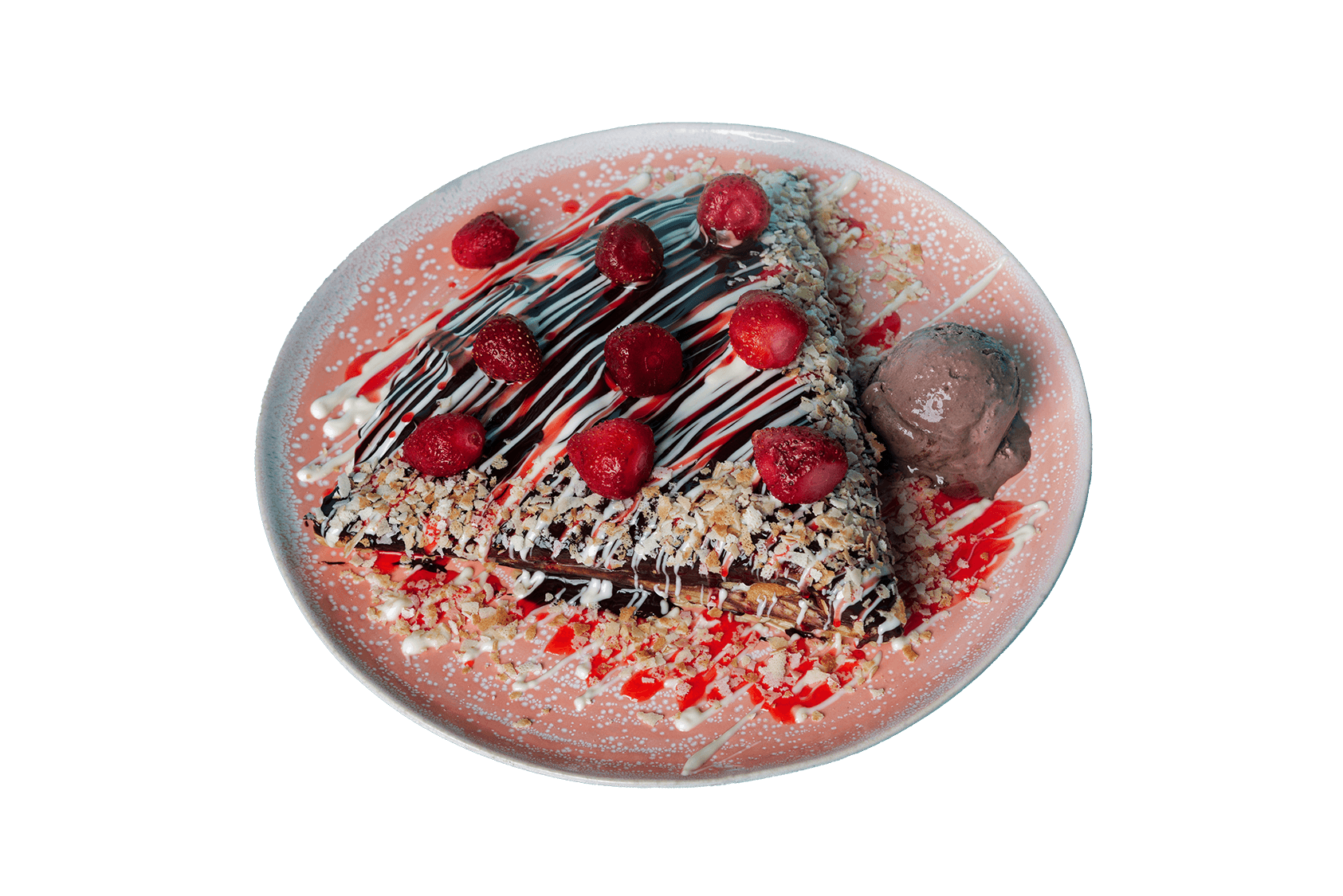 Činka Kapri - vanila krem, namaz od jagode, jagoda, crna čokolada, sladoled